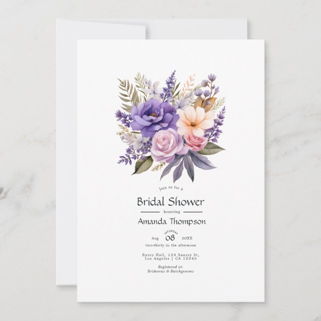 Invitation Fête de Mariage Florale Lavande Numérique (Devant)