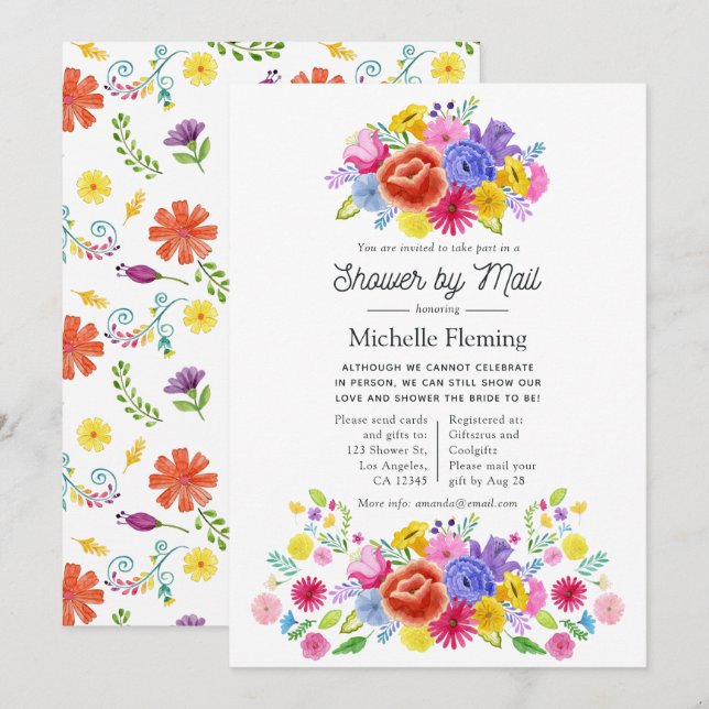 Invitation Fête de mariage Florale Mexicaine par courrier (Devant / Derrière)