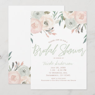 Invitation Fête de mariage florale moderne verte menthe et ro