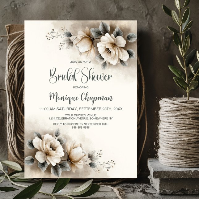 Invitation Fête de Mariage Florale Neutre Rustique (Créateur téléchargé)