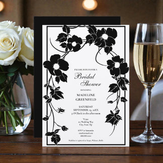 Invitation Fête de Mariage Florale Noir et Blanc