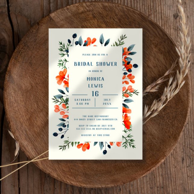 Invitation Fête de mariage florale orange Blooming Botanicals (Créateur téléchargé)
