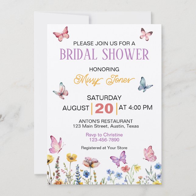 Invitation Fête de mariage florale papillon de printemps (Devant)