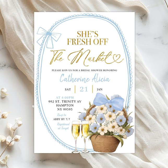 Invitation Fête de mariage florale printanière bleue Coquette (Créateur téléchargé)