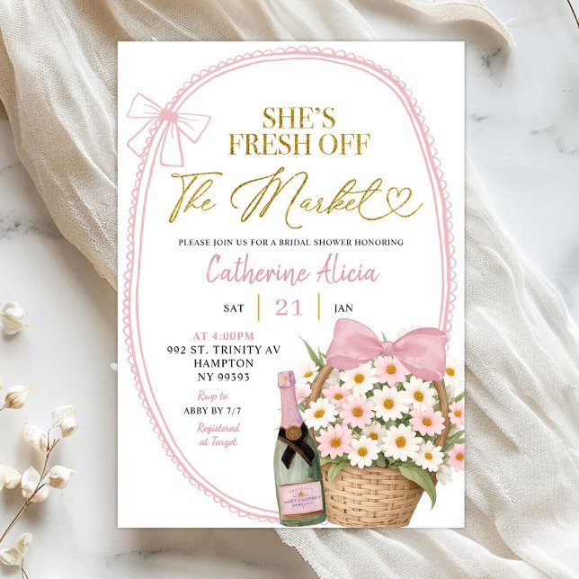 Invitation Fête de mariage florale rose Coquette Daisy Printe (Créateur téléchargé)