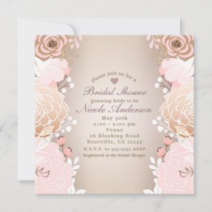 Invitation Fête de mariage florale rose et or moderne pour to