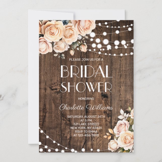 Invitation Fête de mariage Florale Rose Fardée (Devant)