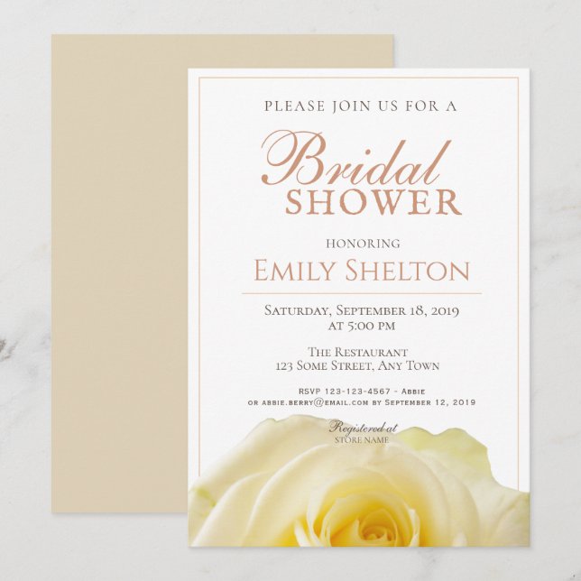Invitation Fête de Mariage Florale Rose Jaune Moderne (Devant / Derrière)