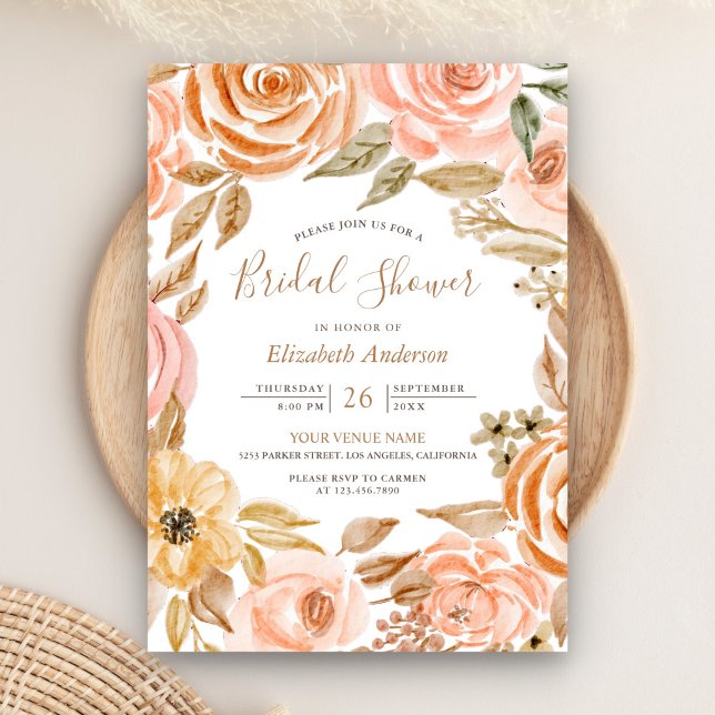 Invitation Fête de mariage Florale Rustique Automnale Terreus (Créateur téléchargé)