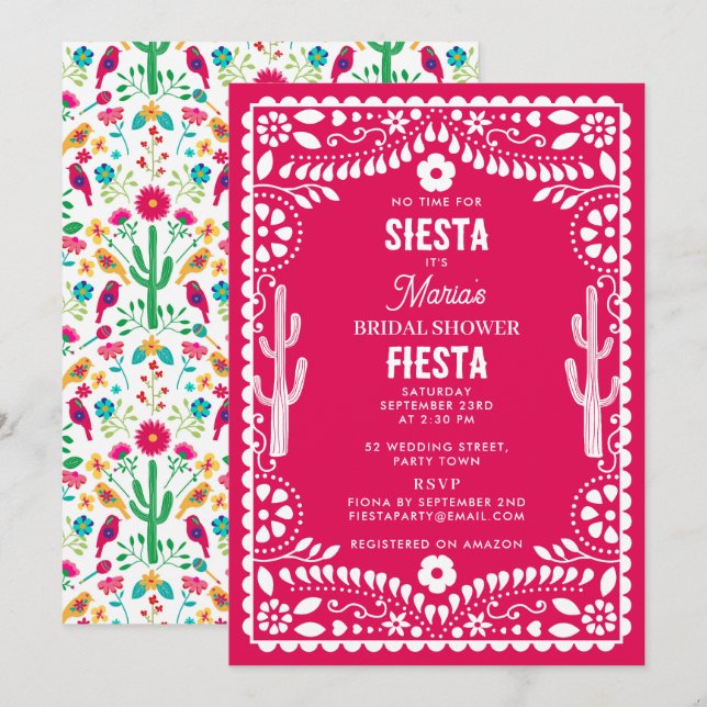 Invitation Fête de Mariage Florale Traditionnelle Mexicaine (Devant / Derrière)