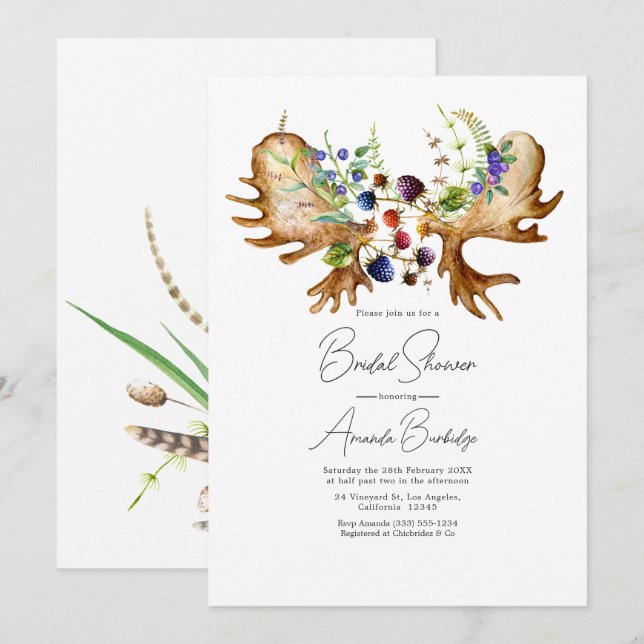 Invitation Fête de mariage forestière rustique aquarelle (Devant / Derrière)
