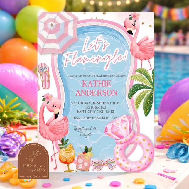 Invitation Fête de mariage Fun et Fantaisiste Flamant Rose Pi (Créateur téléchargé)