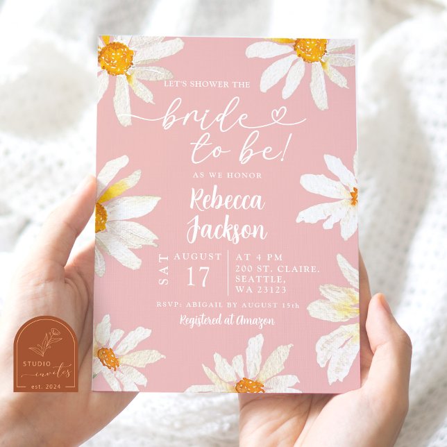 Invitation Fête de mariage future mariée tournesol rose daisy (Créateur téléchargé)