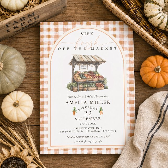 Invitation Fête de Mariage Gingham d'Automne Fraîche du March (Autumn Gingham Fresh Off The Market Bridal Shower Invitation)