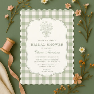 Invitation Fête de mariage gingham vert sauge