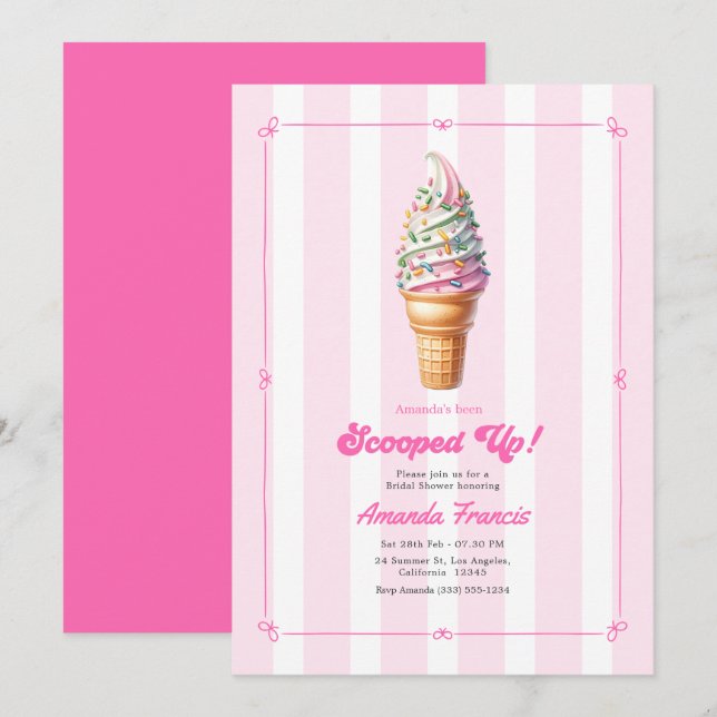 Invitation Fête de Mariage Glace Rose Chaud Ramassée (Devant / Derrière)