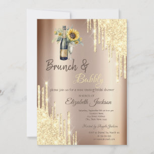 Invitation Fête de mariage Gold Drips, Champagne, Tournesols