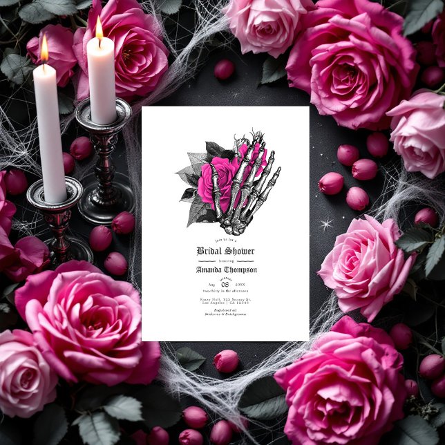 Invitation Fête de mariage gothique florale rose vif (Hot-Pink Floral Gothic Bridal Shower Invitation)