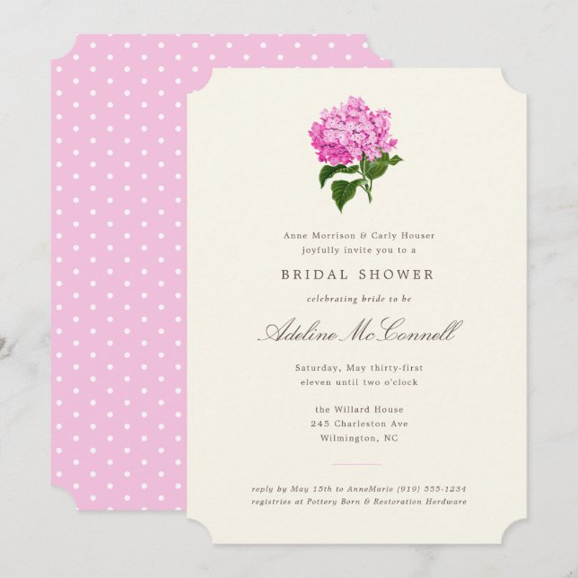 Invitation Fête de mariage Grandmillennial Rose Hydrangea (Devant / Derrière)