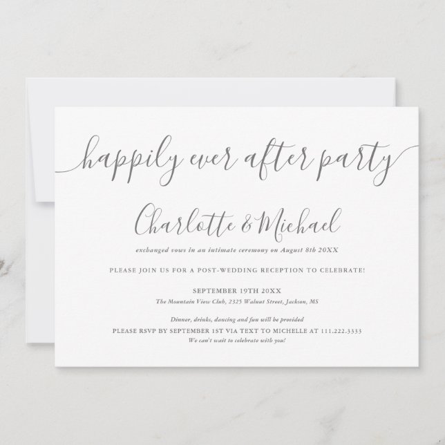 Invitation Fête de mariage gris et blanc pour toujours (Devant)