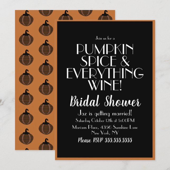 Invitation Fête de mariage Halloween Pumpkin Spice et Vin (Devant / Derrière)