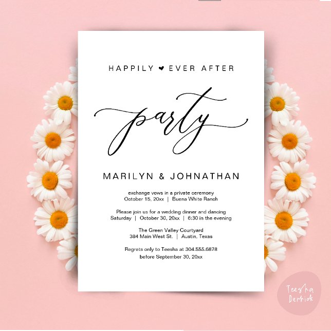 Invitation Fête de mariage "Happily Ever After" Dîner de Fugu (Happily Ever After Party Wedding Elopement Romantic Dinner Brunch Invitation Card PDF White Black)