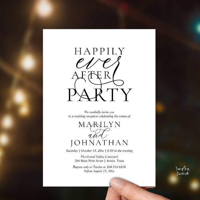 Invitation Fête de Mariage Happily Ever After, Dîner de Maria (Happily Ever After Party, Classy Wedding Dinner Party Invitation Card in Black and White)