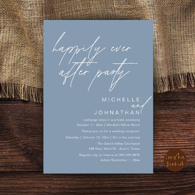 Invitation Fête de Mariage Happily Ever After, Mariage Minima (Happily Ever After Party, Modern Minimal Wedding Invitation Card in Dusty Blue)