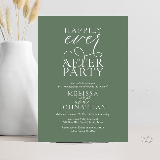 Invitation Fête de Mariage Happily Ever After, Réception de M (Happily Ever After Party, Classy Wedding Reception Modern Dinner Invitation Card PDF Sage Green)