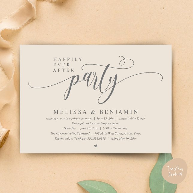 Invitation Fête de Mariage "Happily Ever After", Réception Mo (Happily Ever After Party, Reception Modern Minimal Invitation Card in Cream Grey)