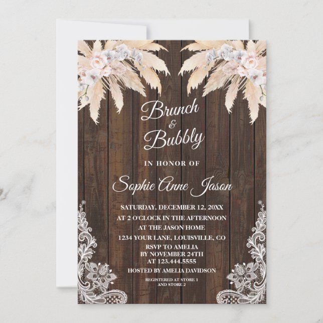 Invitation Fête de mariage herbe des Pampas Orchidée Blanche  (Devant)