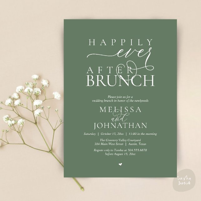 Invitation Fête de Mariage "Heureux à Tout Jamais" Dîner de F (Happily Ever After Brunch Wedding Elopement Celebration Invitation Card in Sage Green)