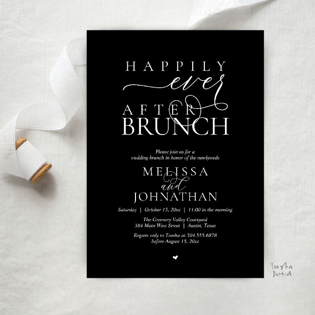 Invitation Fête de Mariage "Heureux à Tout Jamais" Dîner de F (Happily Ever After Brunch Wedding Elopement Celebration Invitation Card in Classy Black)
