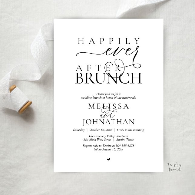 Invitation Fête de Mariage "Heureux à Tout Jamais" Dîner de F (Happily Ever After Brunch Wedding Elopement Celebration Invitation Card in Black and White)