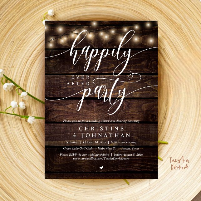 Invitation Fête de Mariage Heureux à Tout Jamais, Échange de  (Happily Ever After Party, Rustic Wedding Elopement Invite Card in Brown Kraft Farmhouse)