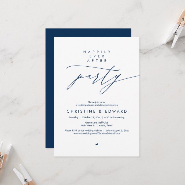Invitation Fête de Mariage "Heureux Pour Toujours", Dîner de  (Devant/Arrière en situation)