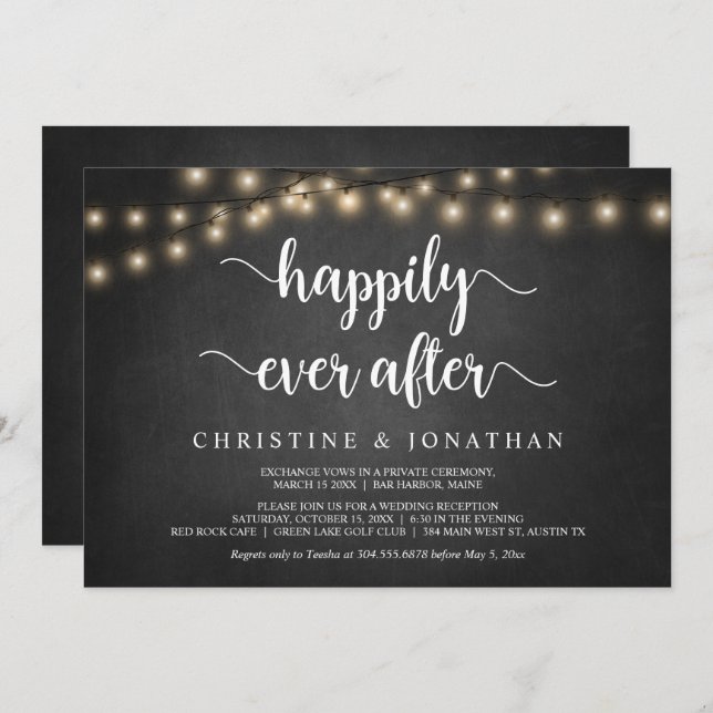 Invitation Fête de Mariage Heureux Pour Toujours, Guirlande L (Devant / Derrière)