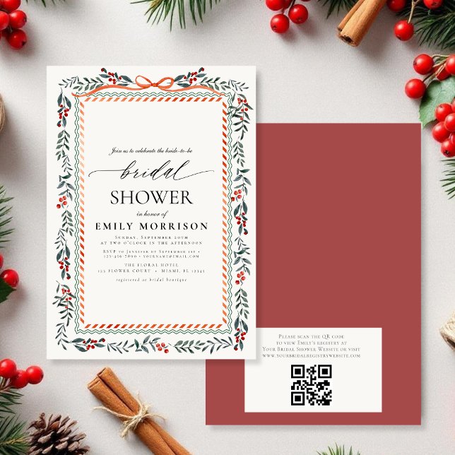 Invitation Fête de mariage hivernale avec code QR en aquarell (Créateur téléchargé)
