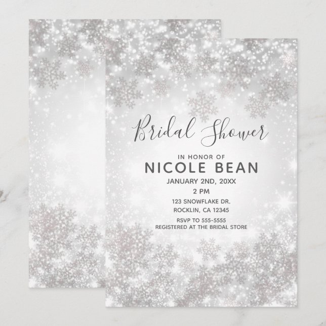 Invitation Fête de mariage hivernale avec paillettes blanches (Devant / Derrière)