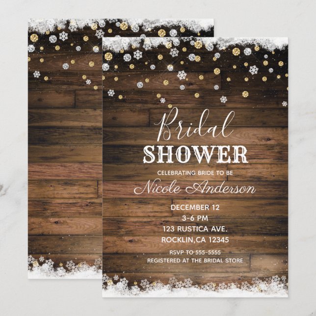 Invitation Fête de mariage hivernale en bois rustique de gran (Devant / Derrière)