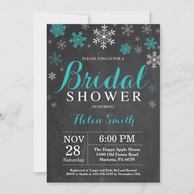 Invitation Fête de mariage hivernale Flocon de neige sarcelle (Devant)