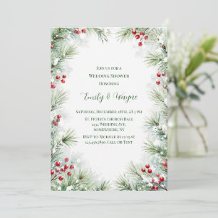 Invitation Fête de mariage hivernale Pin et baie rouge