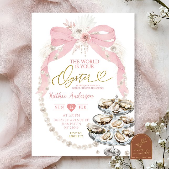 Invitation Fête de mariage huître arc-en-ciel perle et rose (Créateur téléchargé)