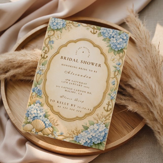 Invitation Fête de mariage Hydrangea Côtière Vintage (Créateur téléchargé)