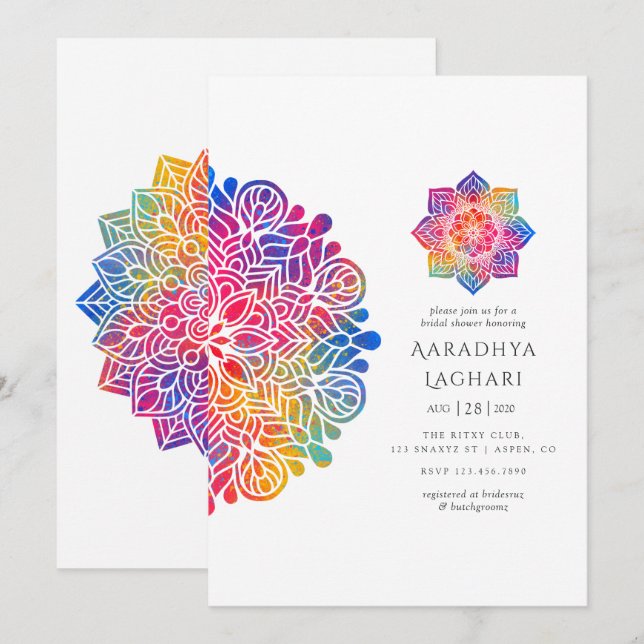 Invitation Fête de mariage indien Mandala Arc-en-ciel (Devant / Derrière)