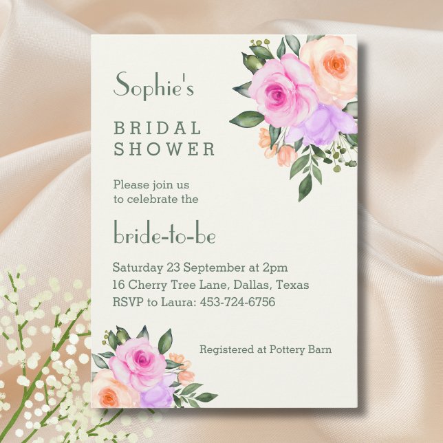 Invitation Fête de mariage Ivory Pink Floral Roses (Créateur téléchargé)
