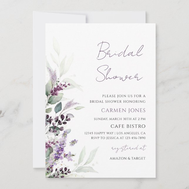 Invitation Fête de mariage Lavande et Verdure (Devant)