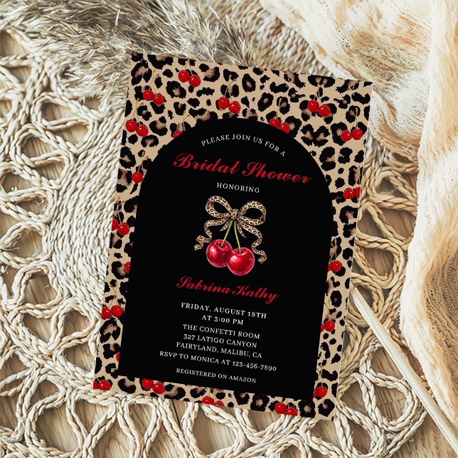 Invitation Fête de mariage léopard guépard coquette cerise (Créateur téléchargé)