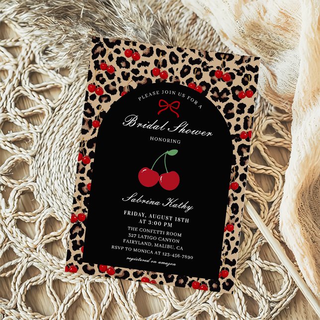 Invitation Fête de mariage léopard guépard coquette cerise (Créateur téléchargé)