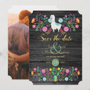 Invitation Fête de mariage Llama Save The Date Folk Fleurs